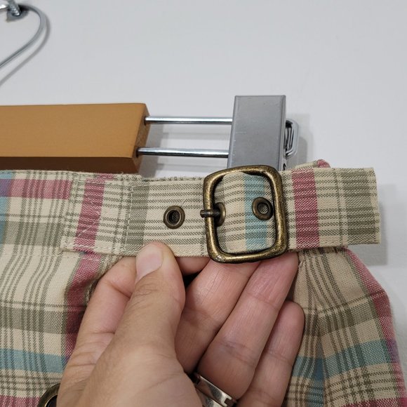 🥑2/$100🥑Vintage %100 Cotton Tan Blue Pink Plaid Y2K/ 90s Wrap Skirt - Picture 7 of 16